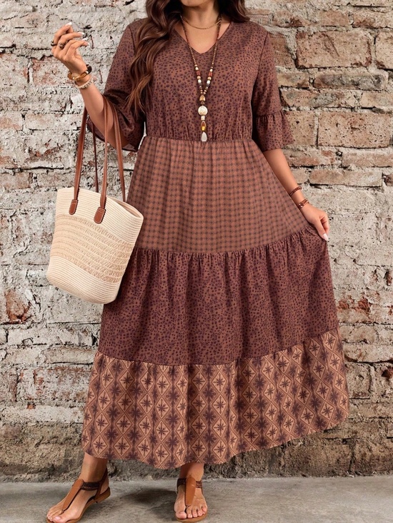 Dresses & Skirts - Plus All Over print V neck 1/2 sleeve dress